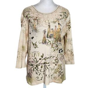 Christopher & Banks Cream Print Tee Size Medium Tuscan Print Top